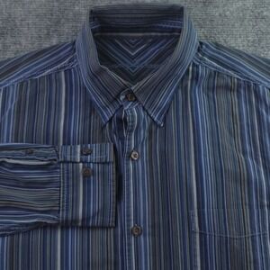 Tommy Bahama Shirt Large Blue Brown Striped Long Sleeve Button Down Cotton